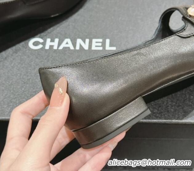 Low Cost Chanel Calfskin Leather Pointed Mary Janes Ballet Flat Black 701128