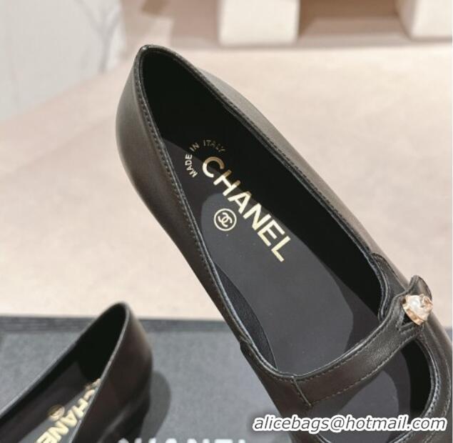 Low Cost Chanel Calfskin Leather Pointed Mary Janes Ballet Flat Black 701128