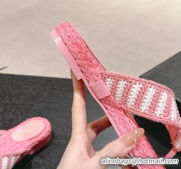 Popular Style Chanel Knit Flat Thong Slides Sandal Pink/White 701130