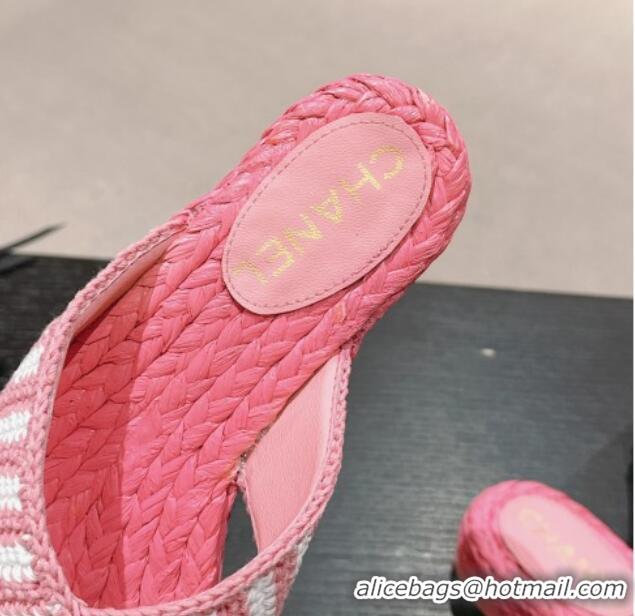 Popular Style Chanel Knit Flat Thong Slides Sandal Pink/White 701130