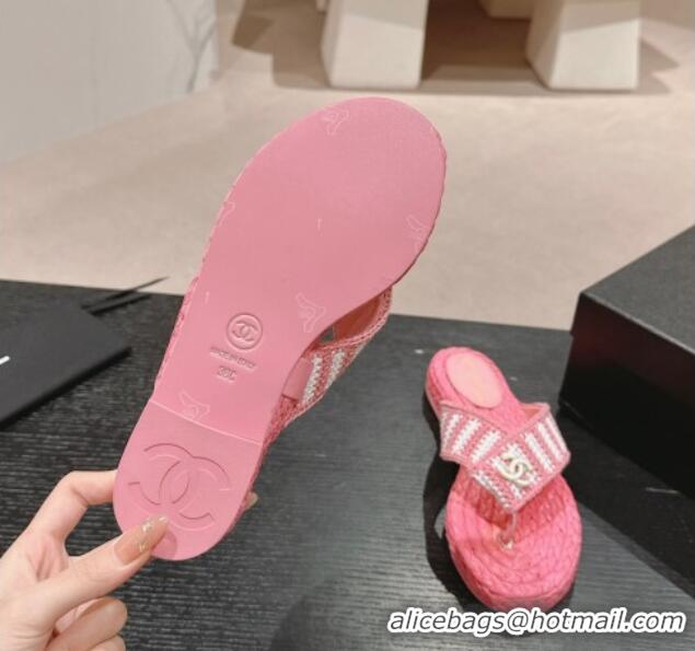 Popular Style Chanel Knit Flat Thong Slides Sandal Pink/White 701130