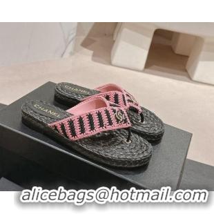 Cheap Price Chanel Knit Flat Thong Slides Sandal Pink/Black 701131