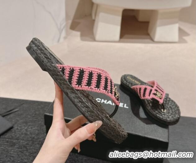 Cheap Price Chanel Knit Flat Thong Slides Sandal Pink/Black 701131