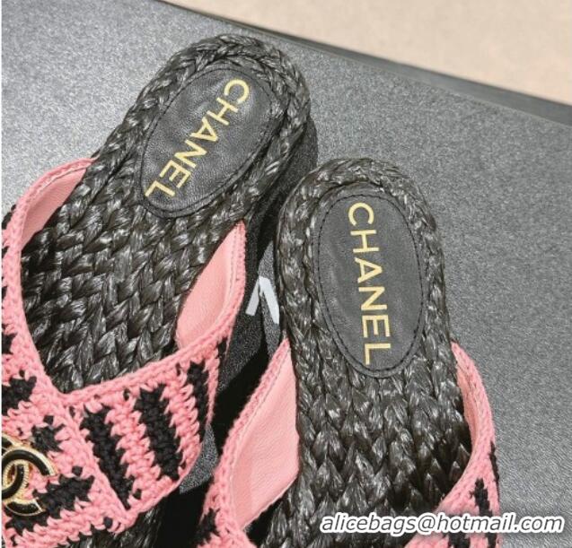 Cheap Price Chanel Knit Flat Thong Slides Sandal Pink/Black 701131