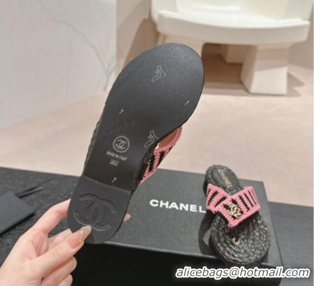 Cheap Price Chanel Knit Flat Thong Slides Sandal Pink/Black 701131