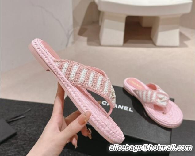 Good Looking Chanel Knit Flat Thong Slides Sandal Light Pink/White 701132