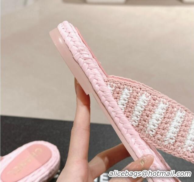 Good Looking Chanel Knit Flat Thong Slides Sandal Light Pink/White 701132