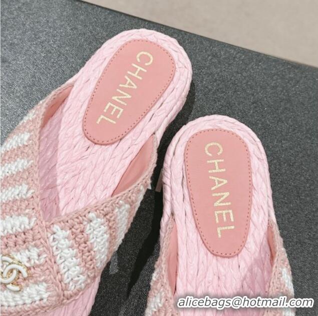 Good Looking Chanel Knit Flat Thong Slides Sandal Light Pink/White 701132