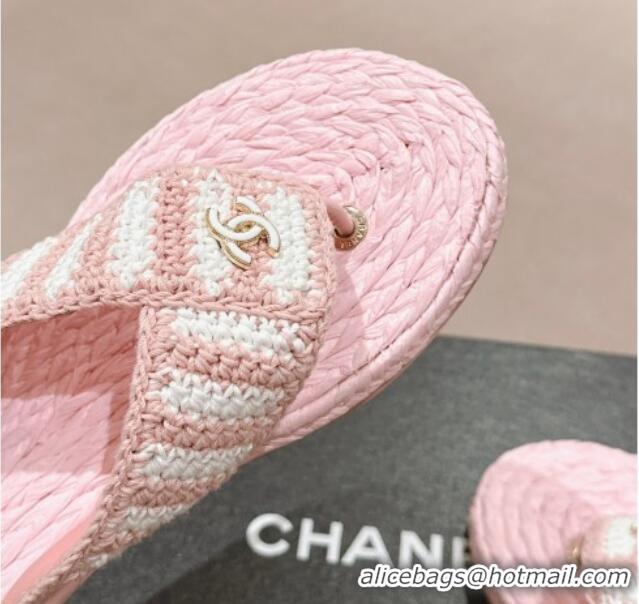 Good Looking Chanel Knit Flat Thong Slides Sandal Light Pink/White 701132