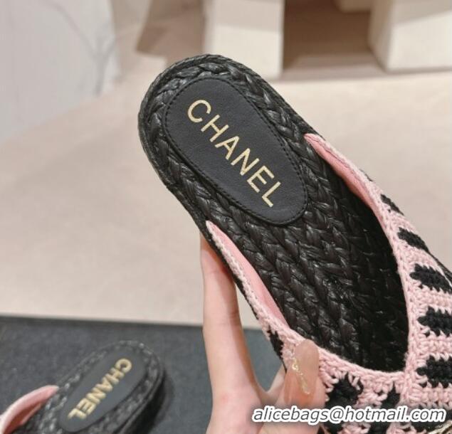 Best Grade Chanel Knit Flat Thong Slides Sandal Light Pink/Black 701133