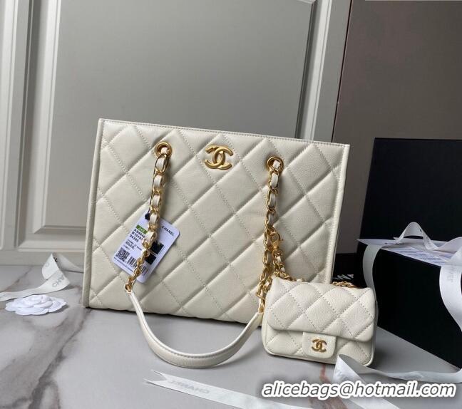 Buy Cheap Chanel Grained Calfskin Small Shopping Bag AS4940 White 2024