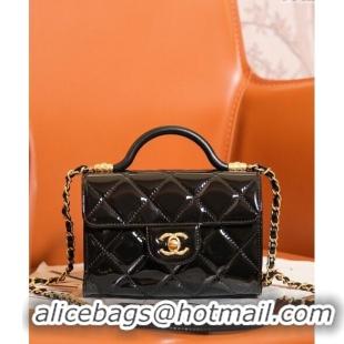 Reasonable Price Chanel Patent Calfskin Mini Flap Bag with Top Handle AS4956 Black 2024