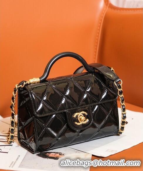 Reasonable Price Chanel Patent Calfskin Mini Flap Bag with Top Handle AS4956 Black 2024