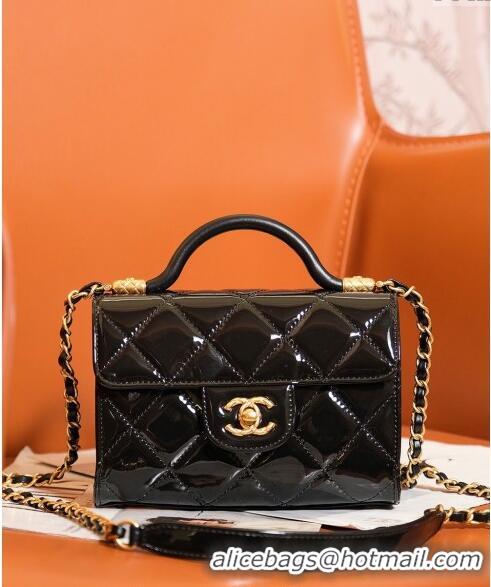 Reasonable Price Chanel Patent Calfskin Mini Flap Bag with Top Handle AS4956 Black 2024