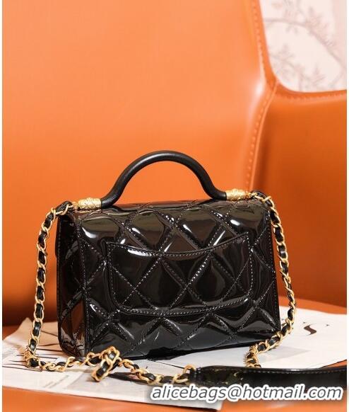 Reasonable Price Chanel Patent Calfskin Mini Flap Bag with Top Handle AS4956 Black 2024