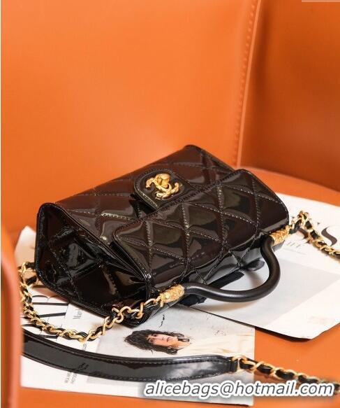 Reasonable Price Chanel Patent Calfskin Mini Flap Bag with Top Handle AS4956 Black 2024