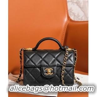 Good Product Chanel Grained Calfskin Mini Flap Bag with Top Handle AS4956 Black 2024