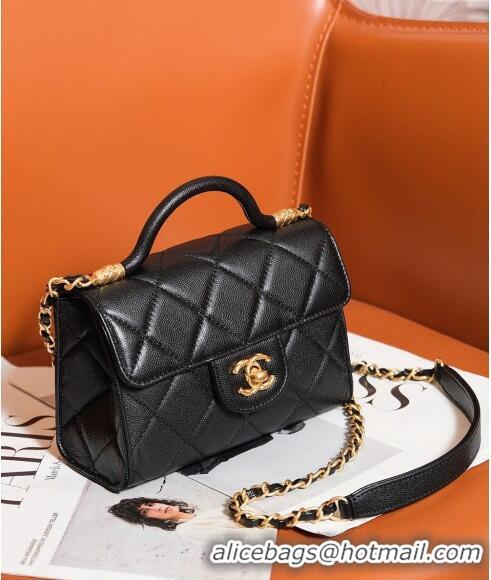 Good Product Chanel Grained Calfskin Mini Flap Bag with Top Handle AS4956 Black 2024