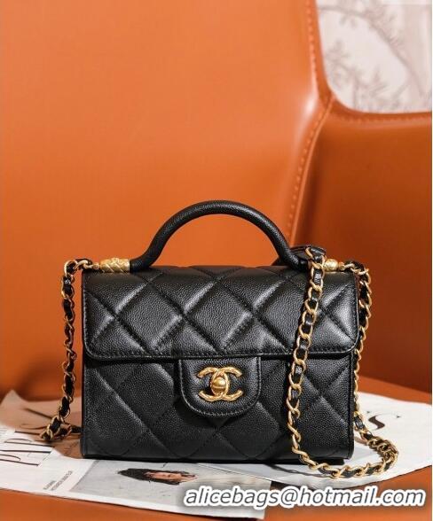 Good Product Chanel Grained Calfskin Mini Flap Bag with Top Handle AS4956 Black 2024