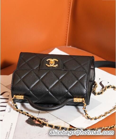 Good Product Chanel Grained Calfskin Mini Flap Bag with Top Handle AS4956 Black 2024