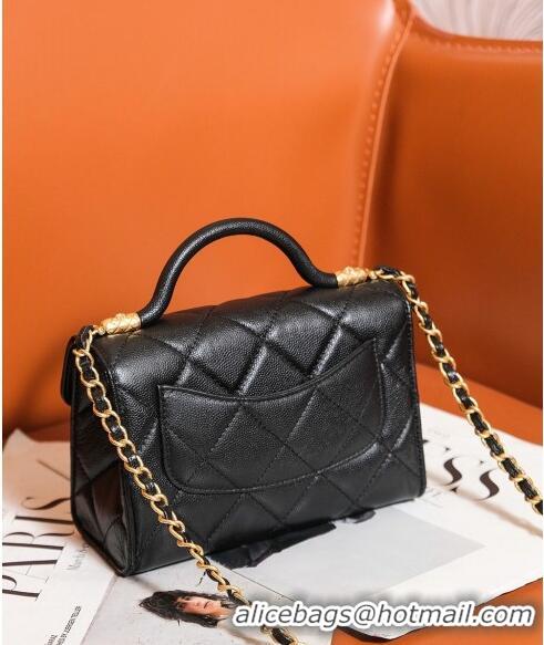 Good Product Chanel Grained Calfskin Mini Flap Bag with Top Handle AS4956 Black 2024