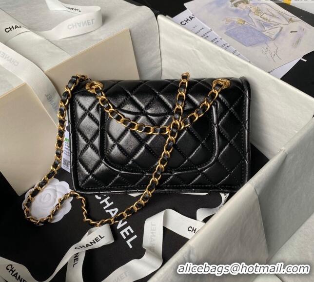 Free Shipping Chanel Lambskin Square Small Flap Bag AS3587 Black 2024