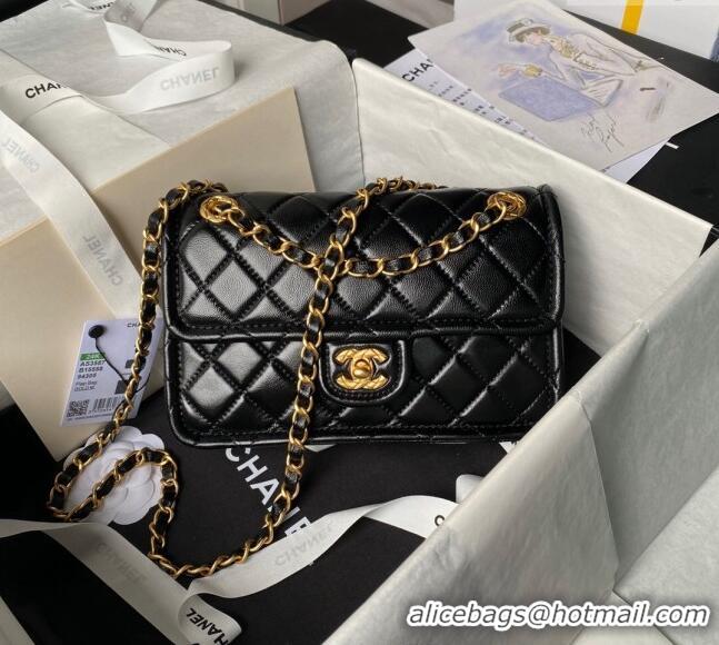 Free Shipping Chanel Lambskin Square Small Flap Bag AS3587 Black 2024