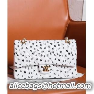 Super Quality Chanel Lambskin Classic 11.12 Medium Flap Bag with Letters Print 0627 White 2024