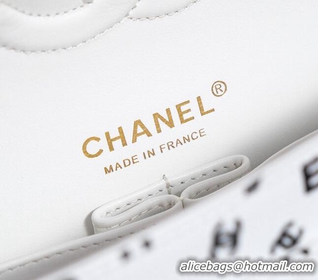 Super Quality Chanel Lambskin Classic 11.12 Medium Flap Bag with Letters Print 0627 White 2024