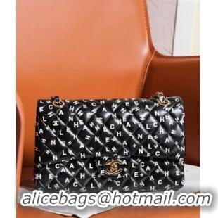 Good Looking Chanel Lambskin Classic 11.12 Medium Flap Bag with Letters Print 0627 Black 2024