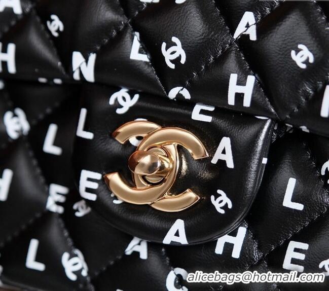 Good Looking Chanel Lambskin Classic 11.12 Medium Flap Bag with Letters Print 0627 Black 2024