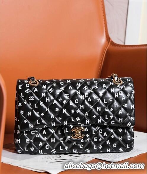 Good Looking Chanel Lambskin Classic 11.12 Medium Flap Bag with Letters Print 0627 Black 2024