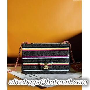 Best Quality Chanel Sequins Mini Classic Flap bag A69900 Black 2024