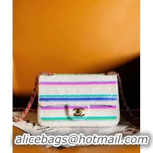 Top Quality Chanel Sequins Mini Classic Flap bag A69900 White 2024