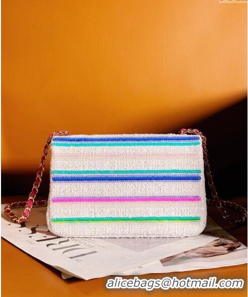 Top Quality Chanel Sequins Mini Classic Flap bag A69900 White 2024