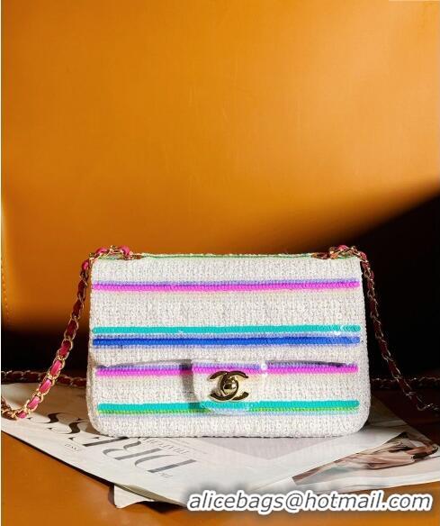 Top Quality Chanel Sequins Mini Classic Flap bag A69900 White 2024