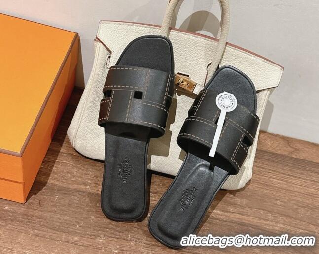 Good Quality Hermes Idioma Flat Slide Sandals in Calfskin with 