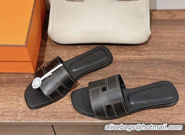 Good Quality Hermes Idioma Flat Slide Sandals in Calfskin with 