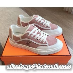 Stylish Hermes Get Low-top Sneakers in Pink Suede with "Hermès Paris" 606009