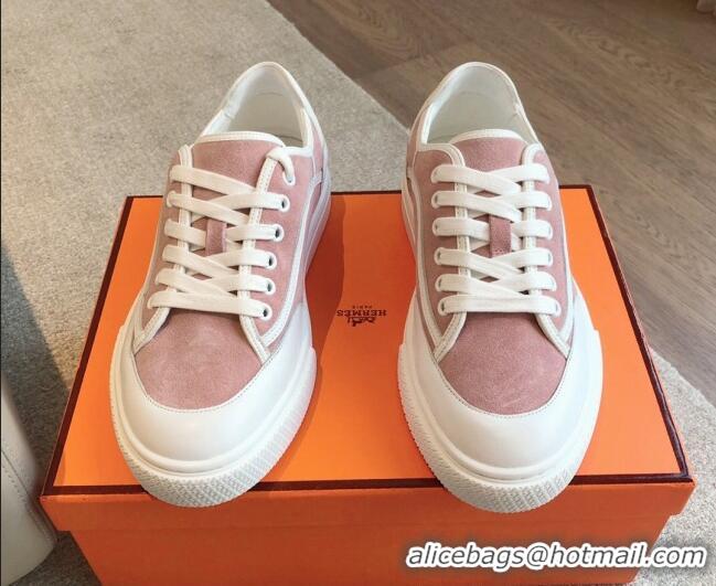 Stylish Hermes Get Low-top Sneakers in Pink Suede with 