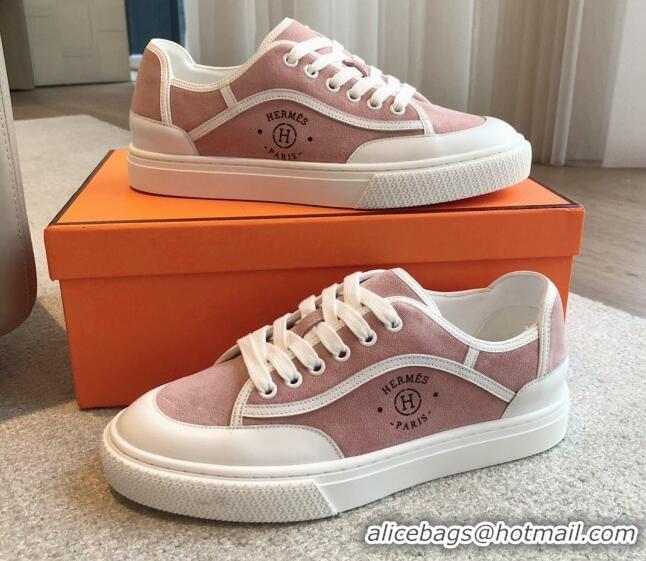 Stylish Hermes Get Low-top Sneakers in Pink Suede with 