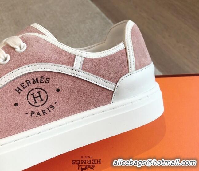 Stylish Hermes Get Low-top Sneakers in Pink Suede with 