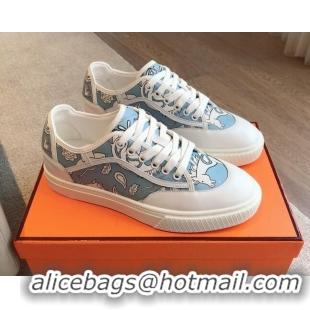 Purchase Hermes Get Low-top Sneakers in Blue Printed Calfskin 606010