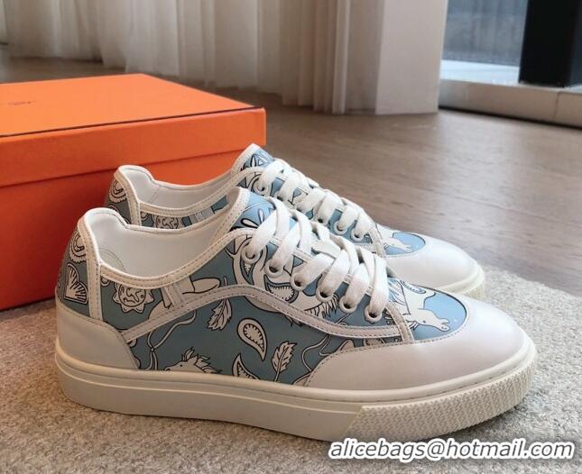 Purchase Hermes Get Low-top Sneakers in Blue Printed Calfskin 606010