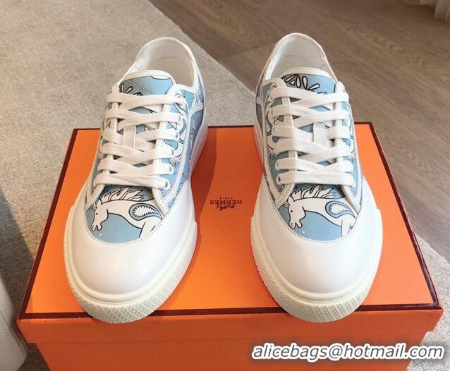 Purchase Hermes Get Low-top Sneakers in Blue Printed Calfskin 606010