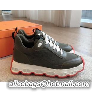 Low Cost Hermes Impulse Sneakers in Parachute Fabric and Calfskin Dark Green 606011