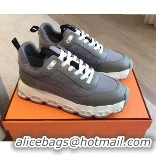 Best Grade Hermes Impulse Sneakers in Parachute Fabric and Calfskin Grey 606012