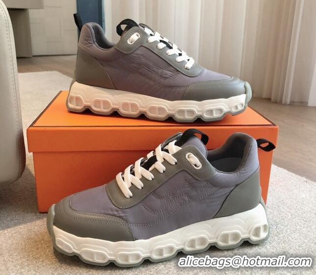 Best Grade Hermes Impulse Sneakers in Parachute Fabric and Calfskin Grey 606012