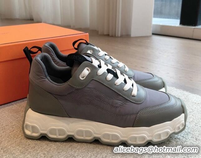 Best Grade Hermes Impulse Sneakers in Parachute Fabric and Calfskin Grey 606012