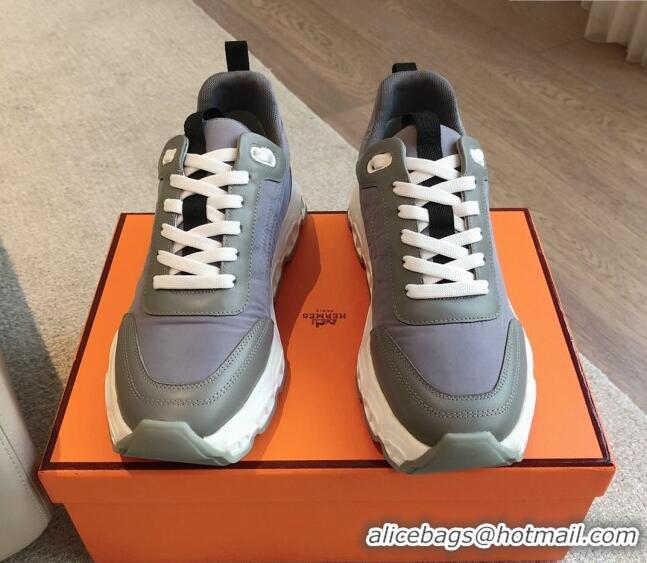 Best Grade Hermes Impulse Sneakers in Parachute Fabric and Calfskin Grey 606012